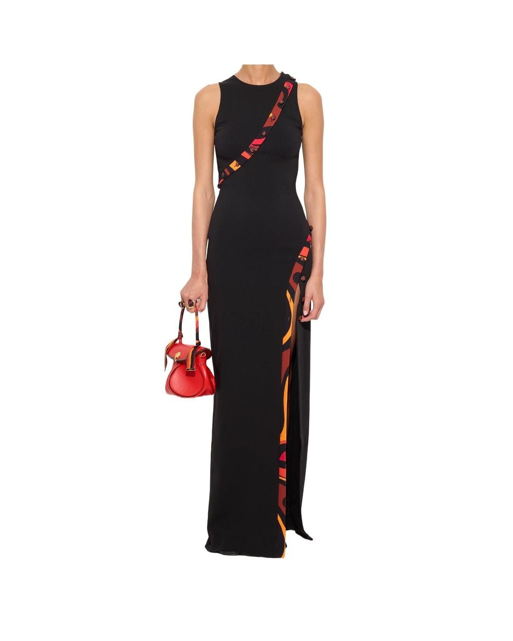 Emilio Pucci Black Long Fitted Dress With Printed Detail