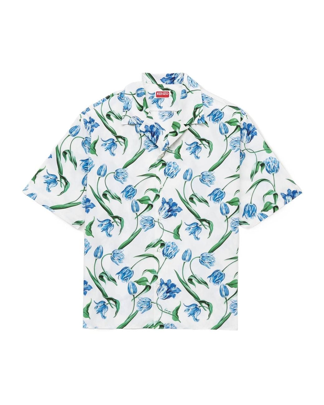 KENZO Blue Tulip' Hawaiian Short Sleeve Shirt for men