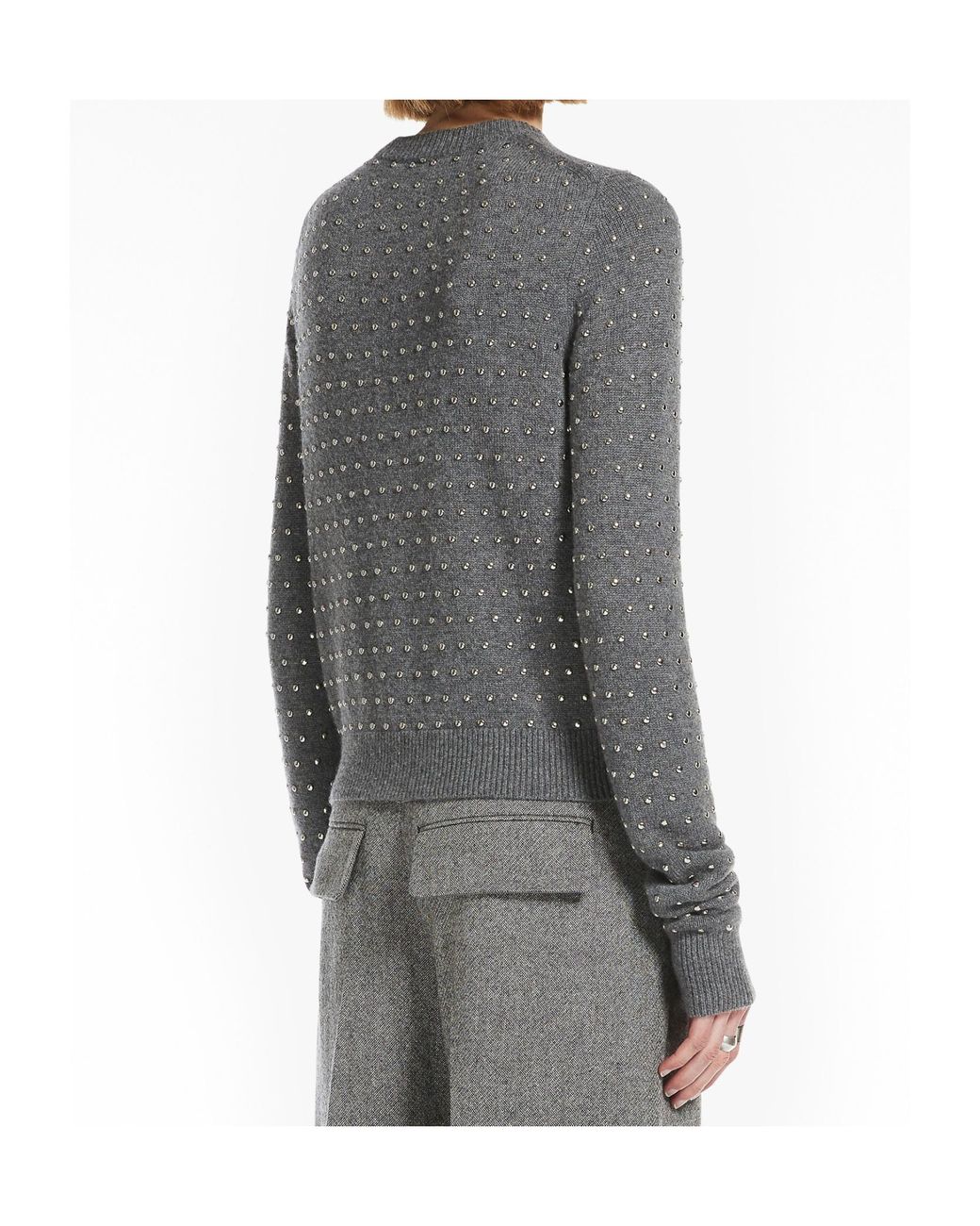 Sportmax Gray Embellished Crewneck Long-Sleeved Jumper