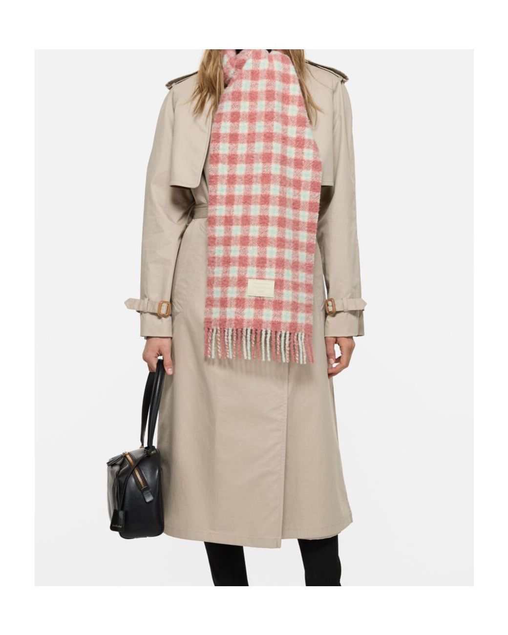 Acne Pink Checked Logo Scarf