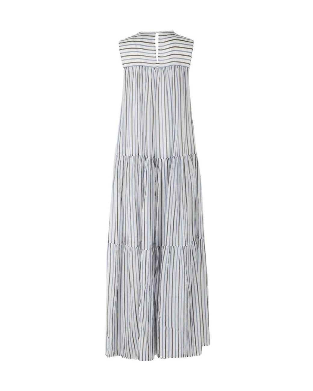 Semicouture Gray Luigia Striped Tiered Maxi Dress