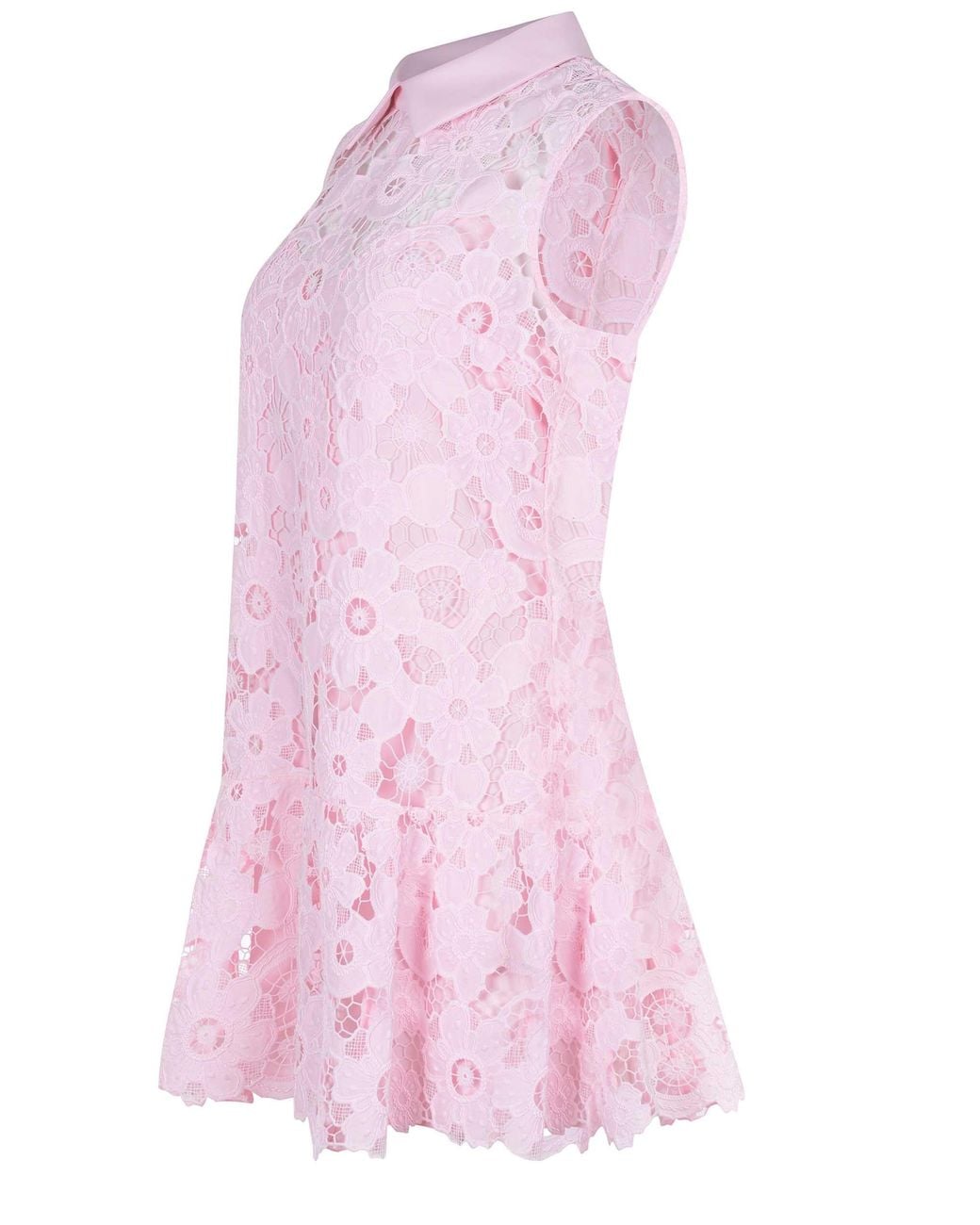 Self-Portrait Pink Embellished-Trim Lace Mini Dress
