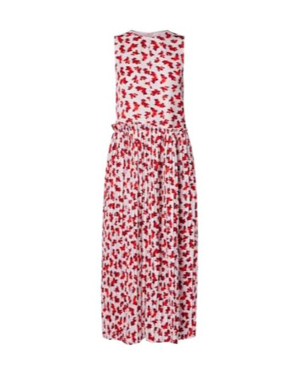 Jil Sander Red Floral Pleated Midi Dress