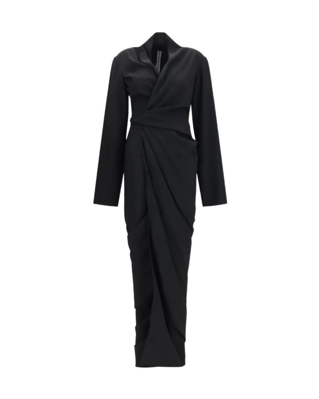 Rick Owens Black Wrap Draped Long Dress