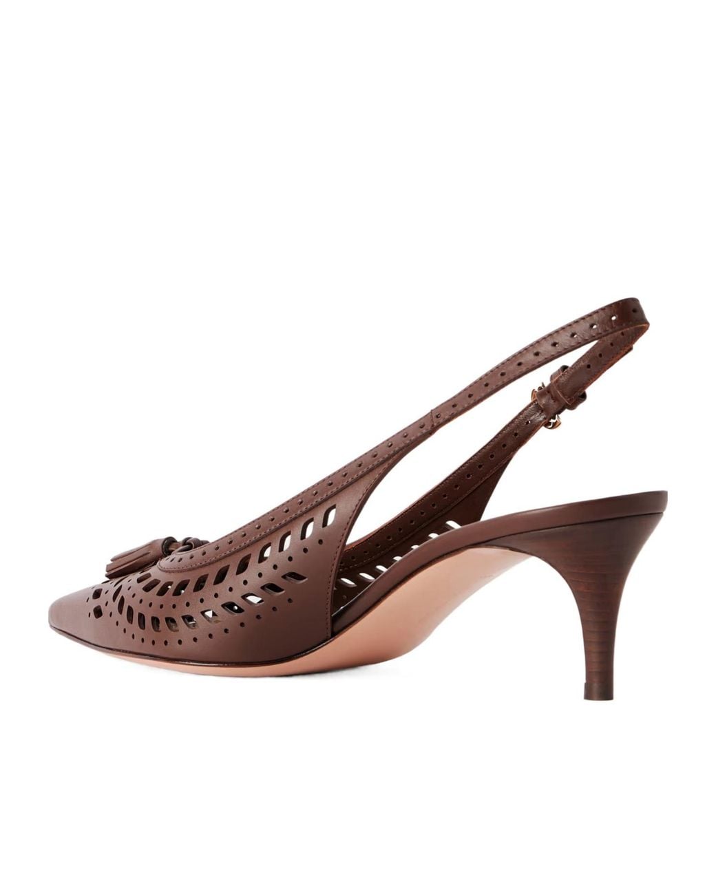 Gianvito Rossi Brown 55 Laser-Cut Leather Kitten Heel Slingback Pumps