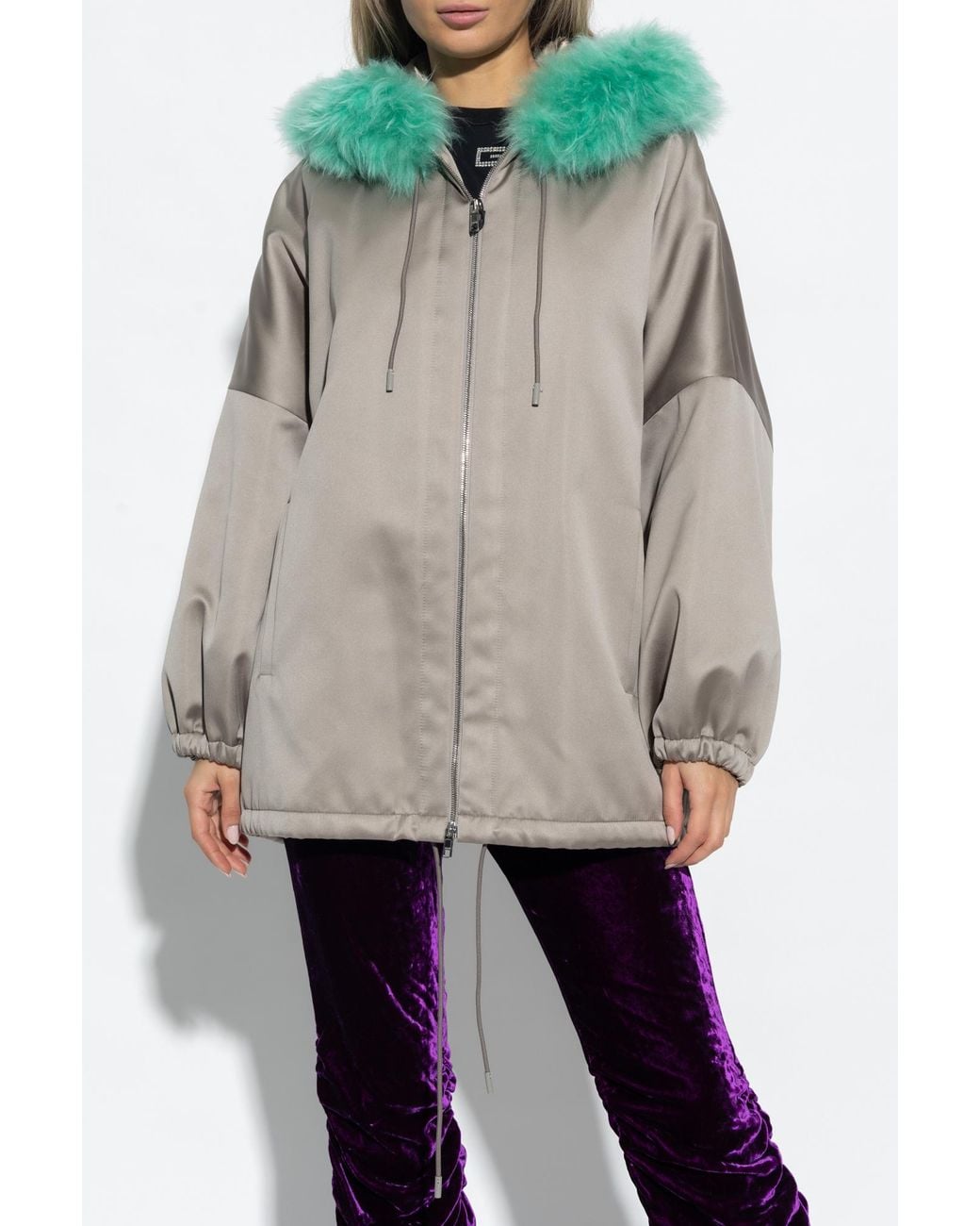 Gucci Gray Shearling Trim Hooded Jacket