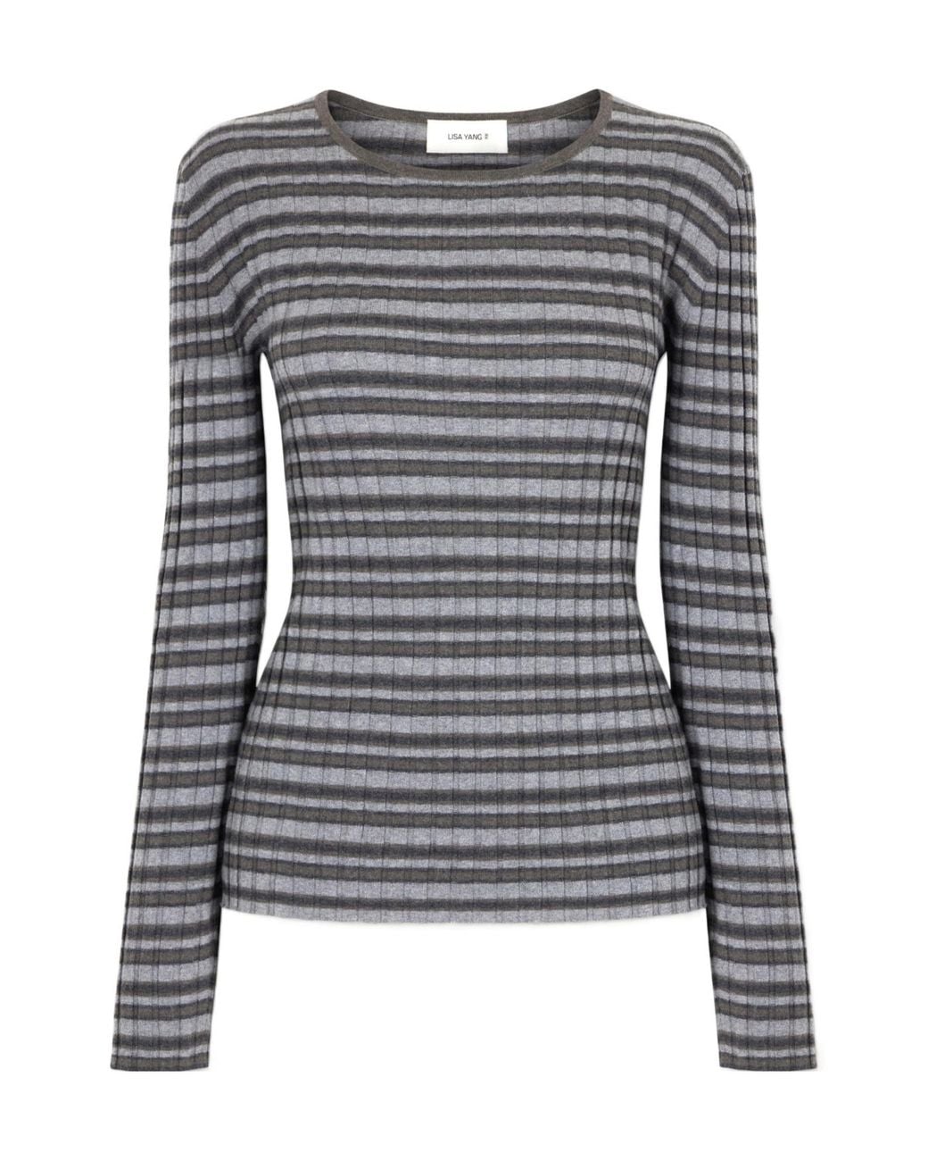Lisa Yang Gray Striped Ribbed Cotton And Cashmere-Blend Sweater
