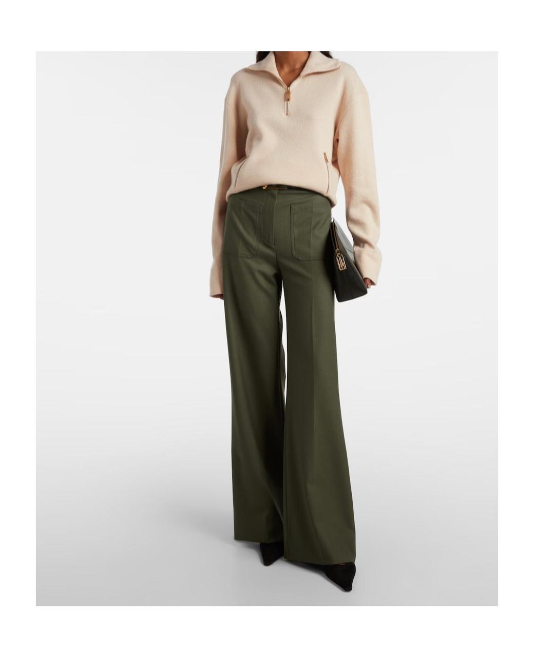 Victoria Beckham Natural Wool And Cashmere Half-Zip Sweater