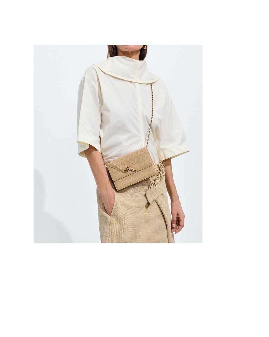 Bottega Veneta Natural Andiamo Pouch On Chain