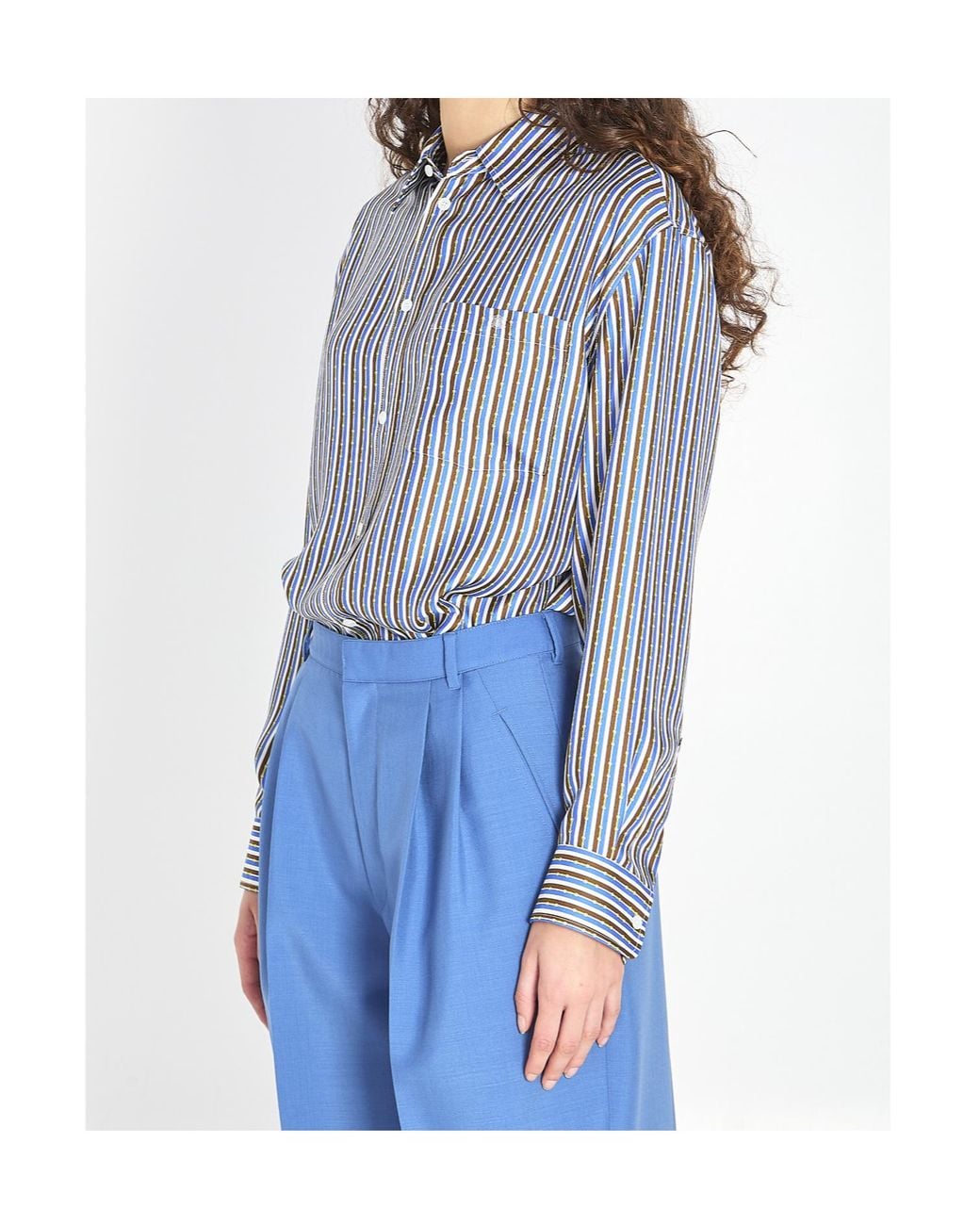 Céline Blue Striped Silk Twill Shirt