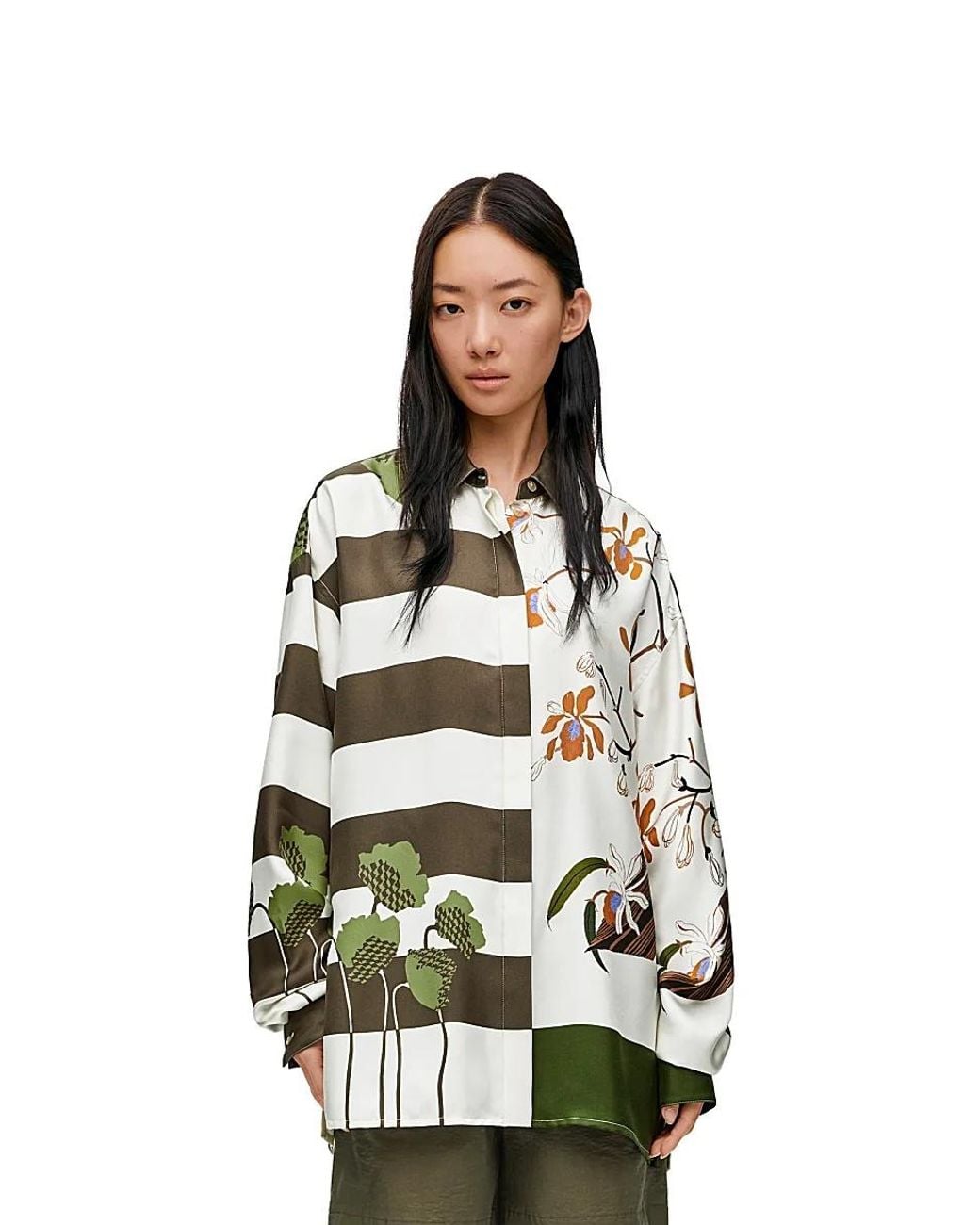 Loewe Green Graphic Print Panelled Shirt