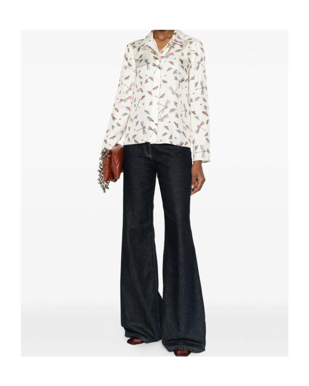 Gucci White Printed Collared Long-Sleeve Shirt