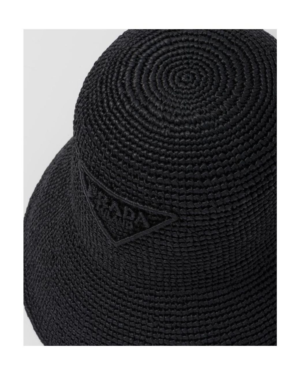 Prada Raffia Hat in Black | Lyst
