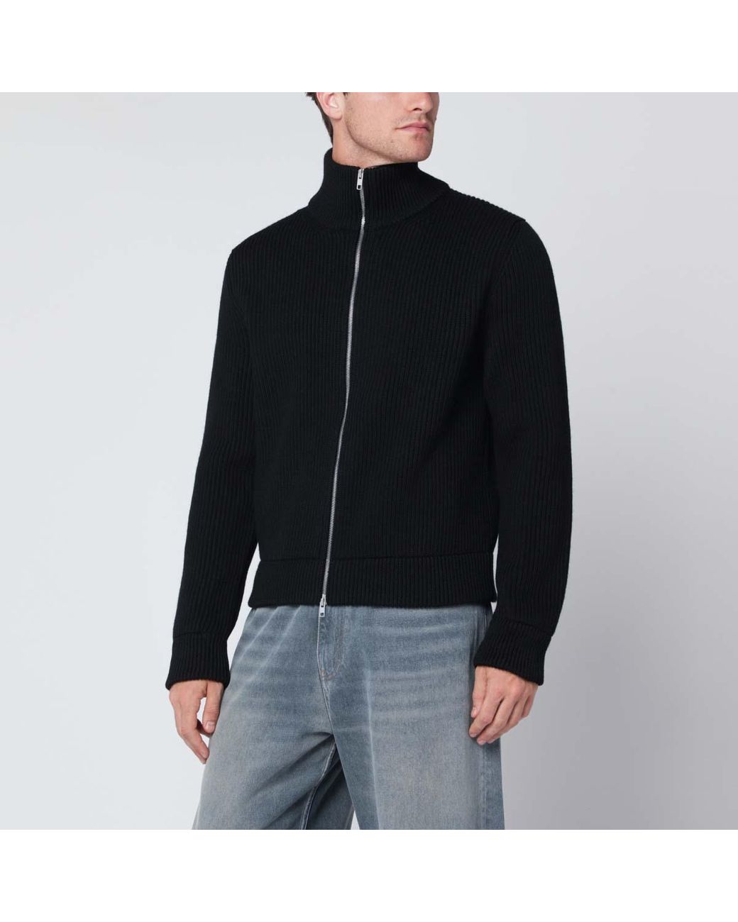 Maison Margiela Black Zipped Long Sleeved Cardigan for men