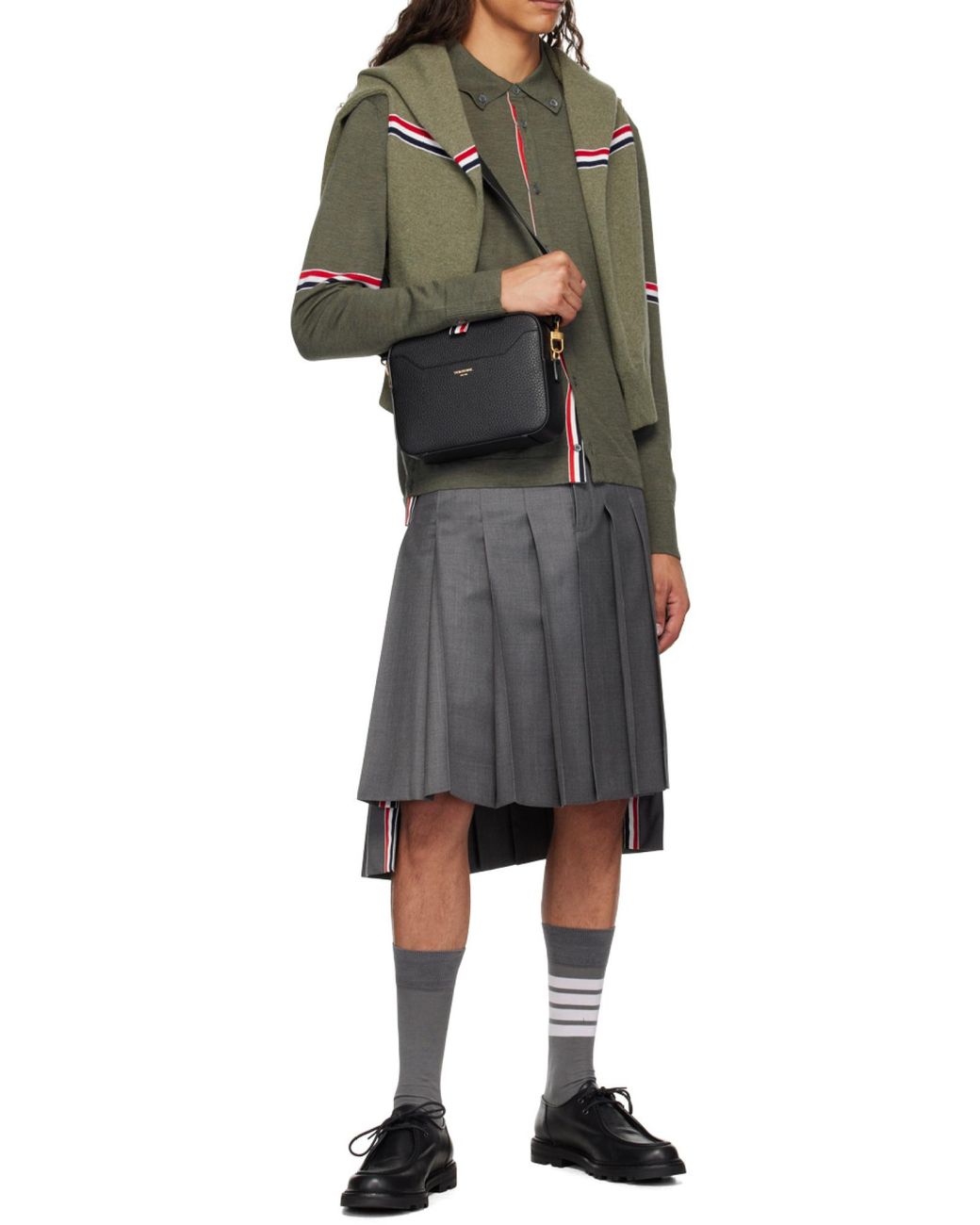 Thom Browne Gray Rwb Stripe Buttoned Cardigan for men