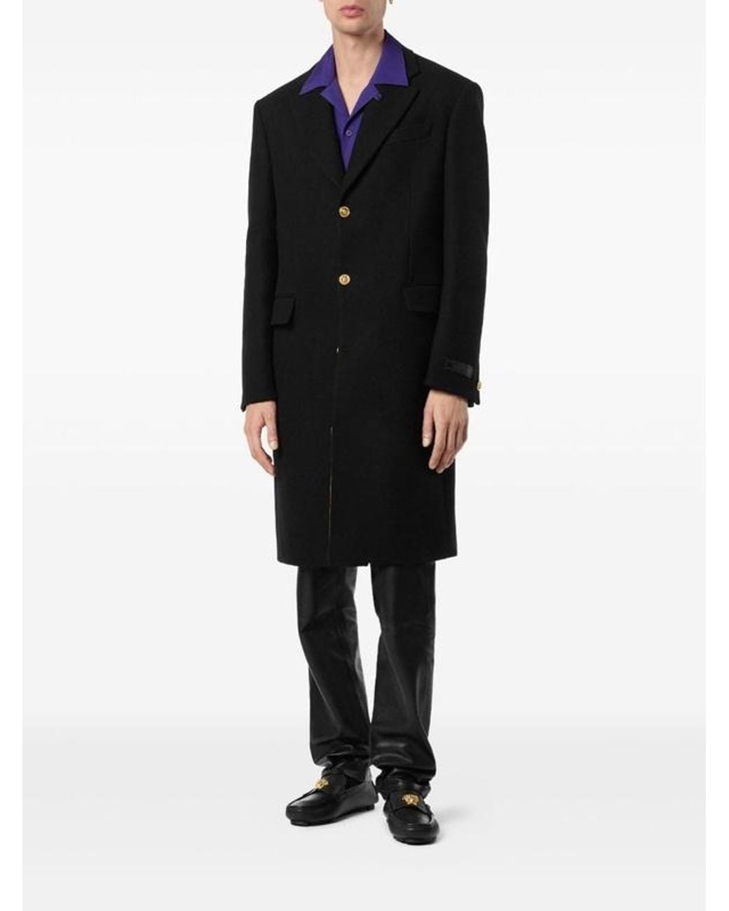Versace Black Single-Breasted Long Coat for men