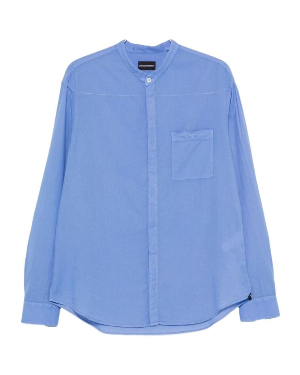 Emporio Armani Blue Mandarin-Collar Chest-Pocket Shirt for men