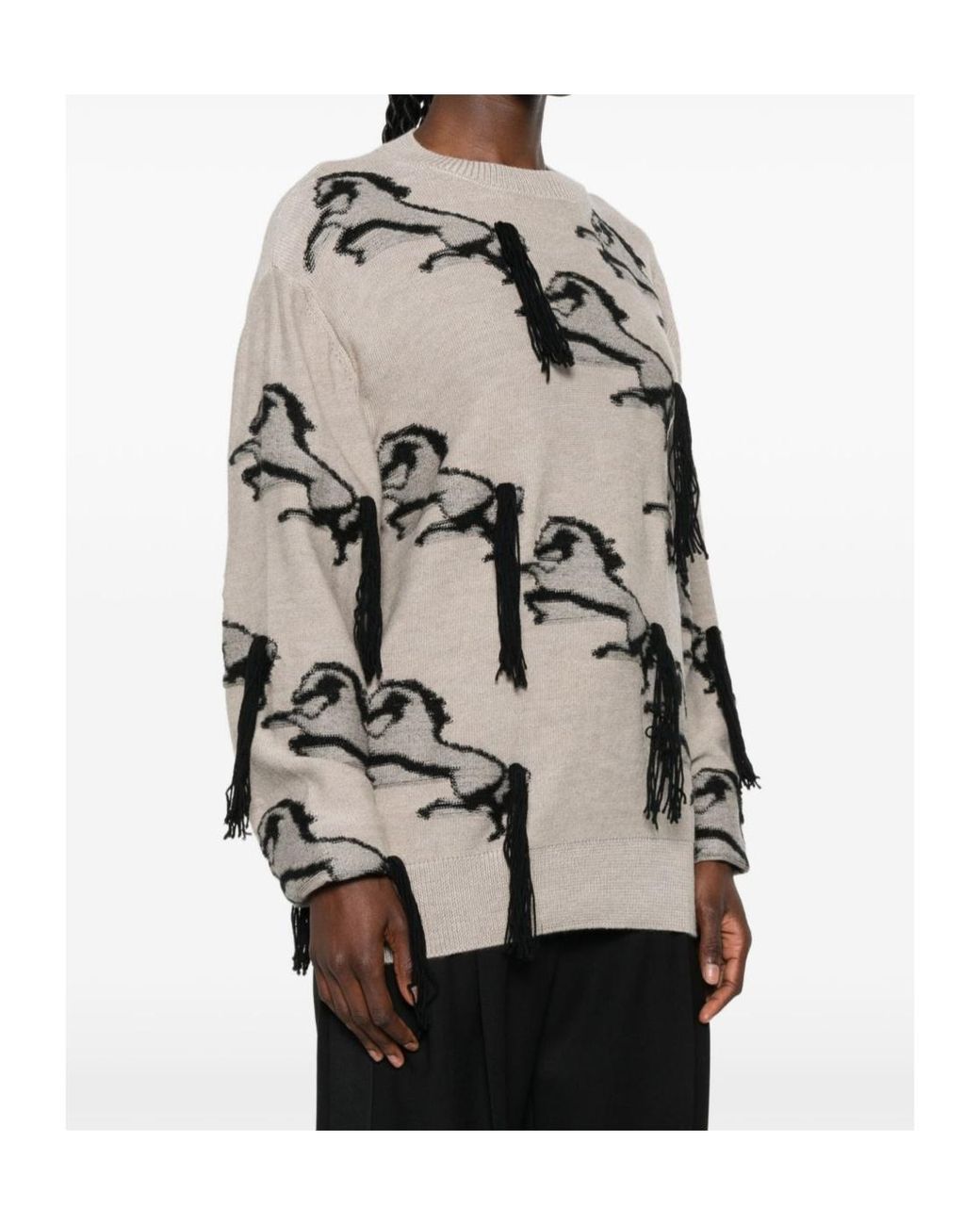 Stella McCartney Natural Horse-Pattern Fringed Sweater