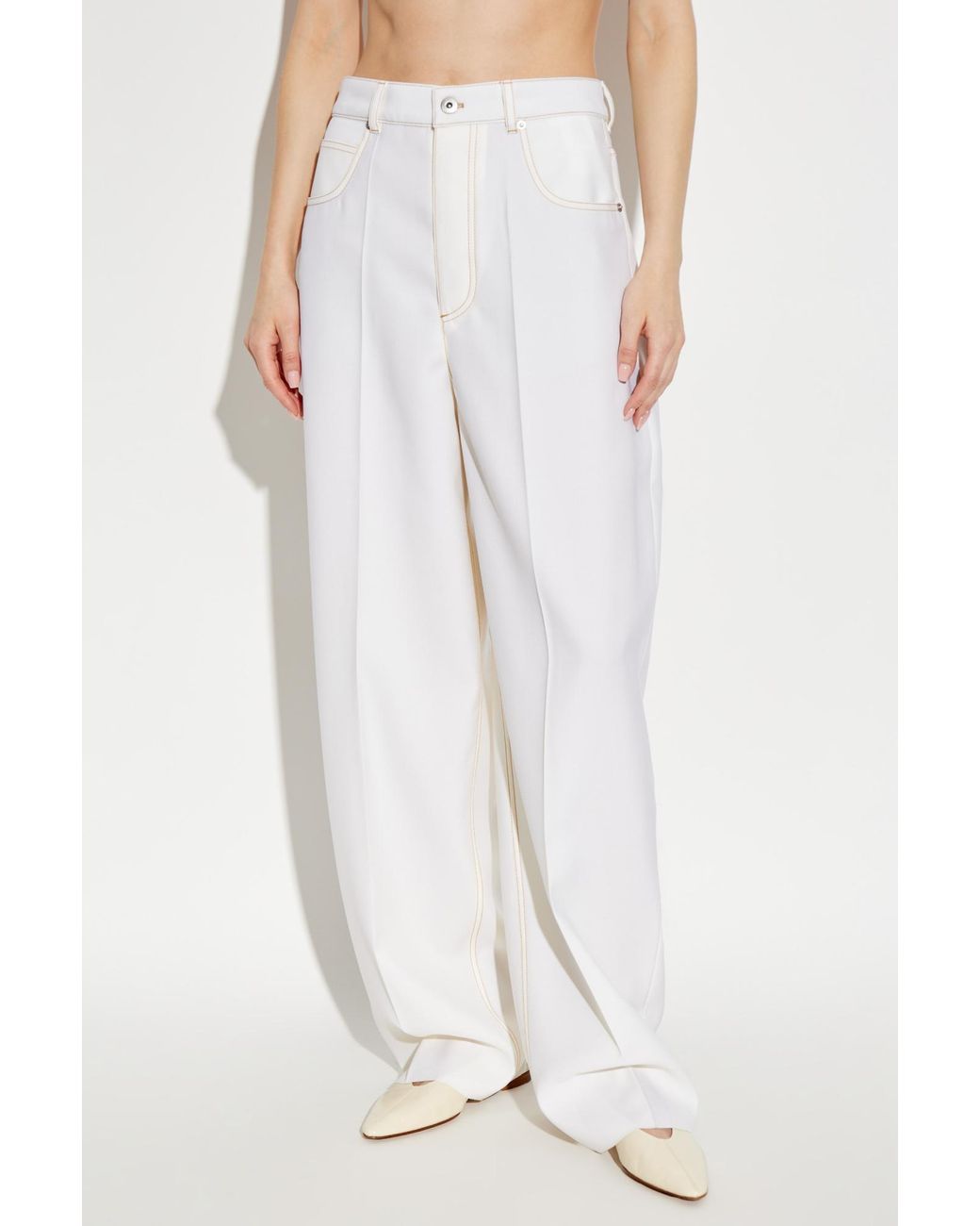 Bottega Veneta White Straight Leg Trousers