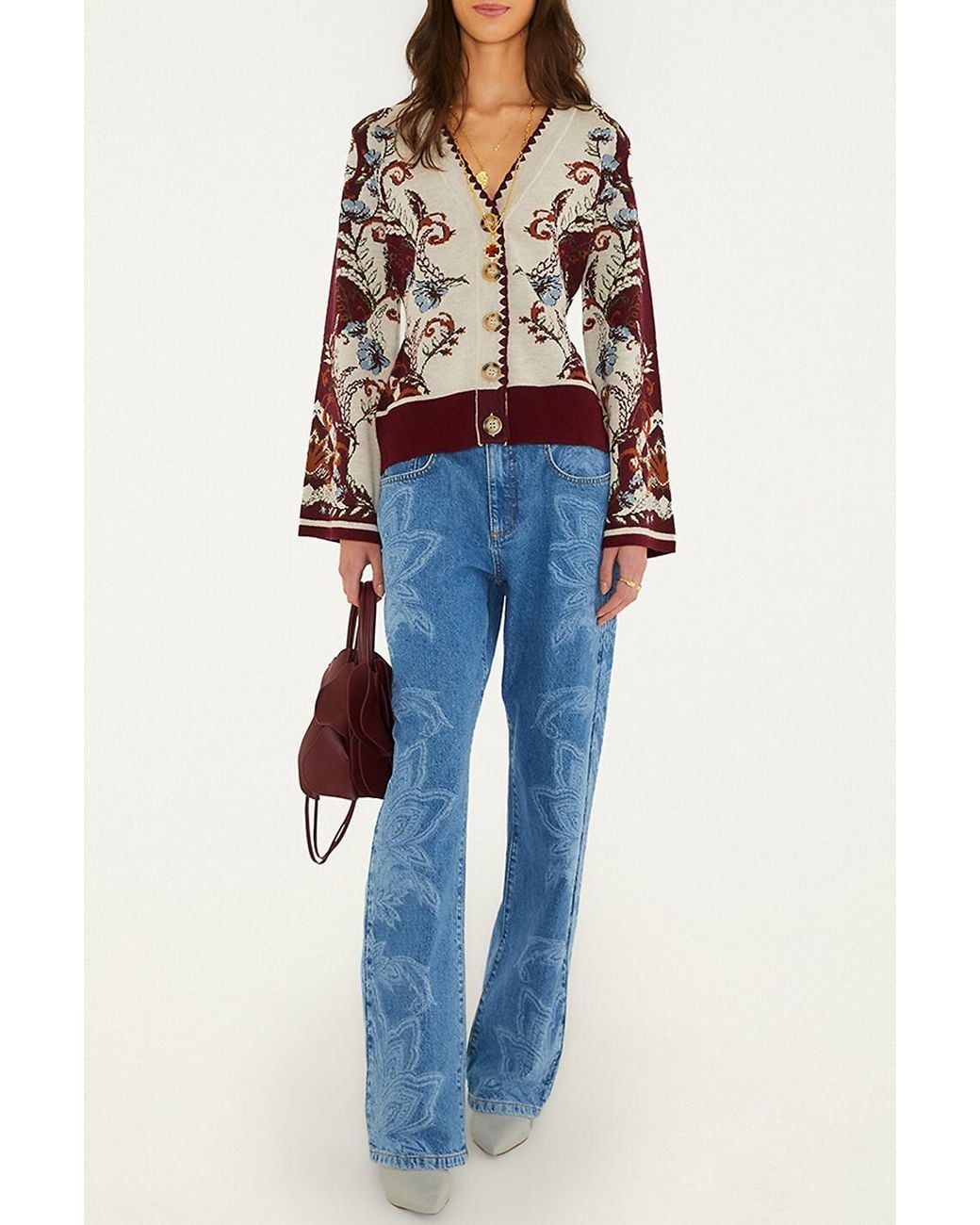 Farm Rio Brown Long-Sleeve Knit Cardigan
