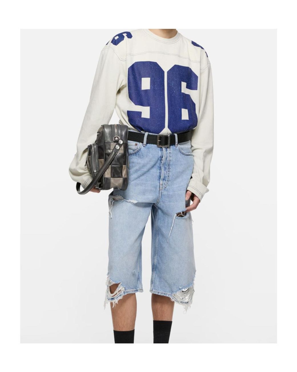 Acne Blue Distressed Denim Shorts for men