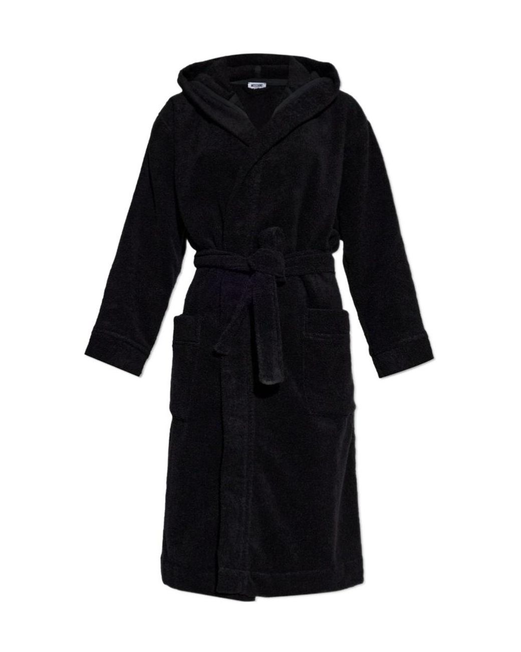 Moschino Black Logo Hooded Bathrobe