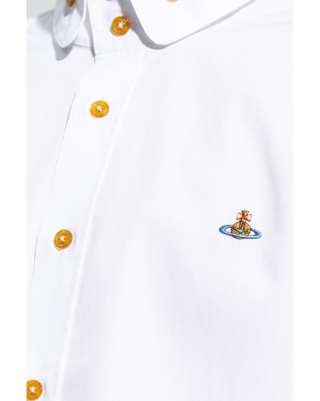Vivienne Westwood White Orb Embroidered Long-Sleeved Shirt for men