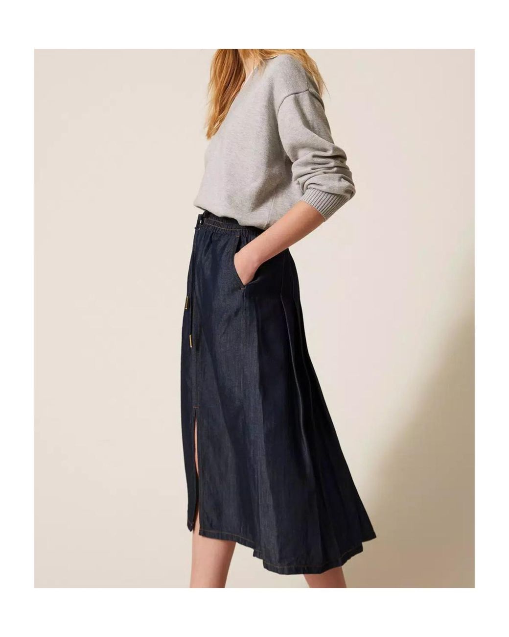 Twinset Blue Chambray Midi Skirt