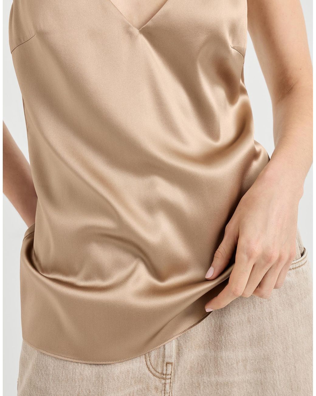 Brunello Cucinelli Natural Stretch-Silk Tank Top
