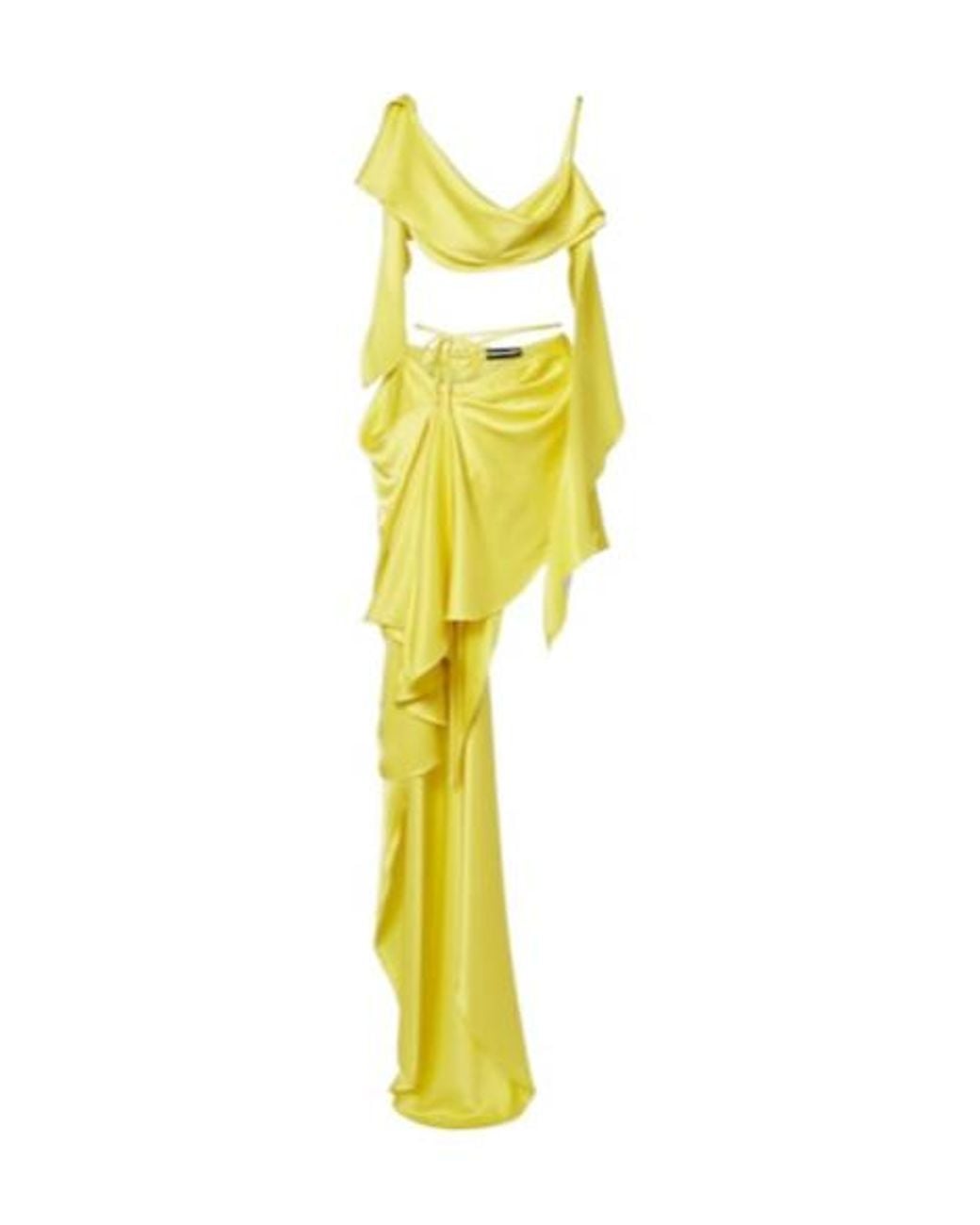 David Koma Yellow Draped Satin Top And Skirt Set