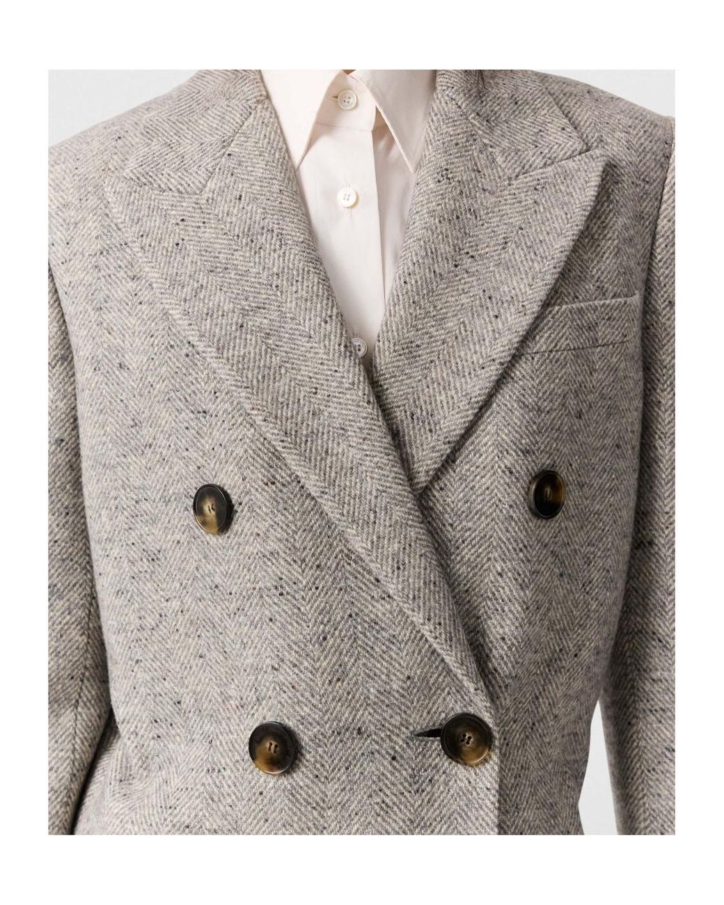 Stella McCartney Gray Double-Breasted Tweed-Pattern Coat