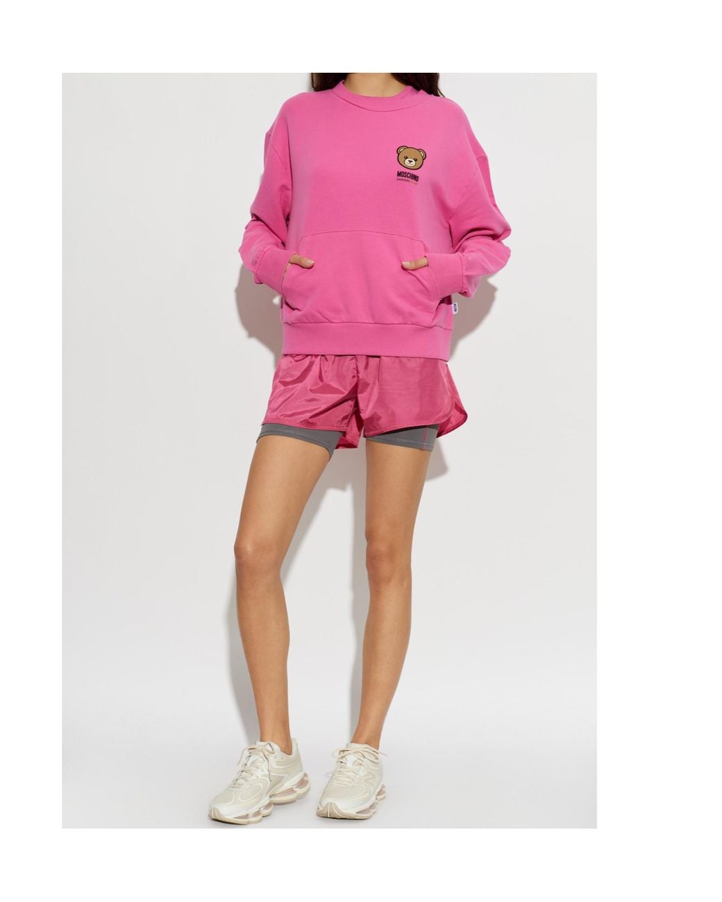 Moschino Pink Active Teddy Logo Crewneck Sweatshirt