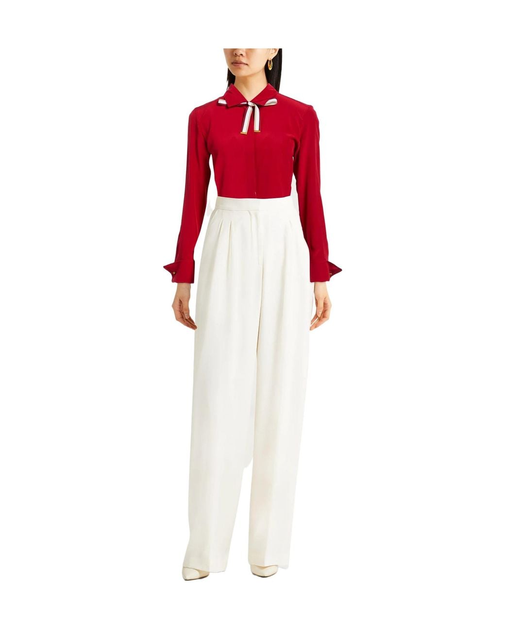 Max Mara Red Solid Color Long-Sleeve Shirt