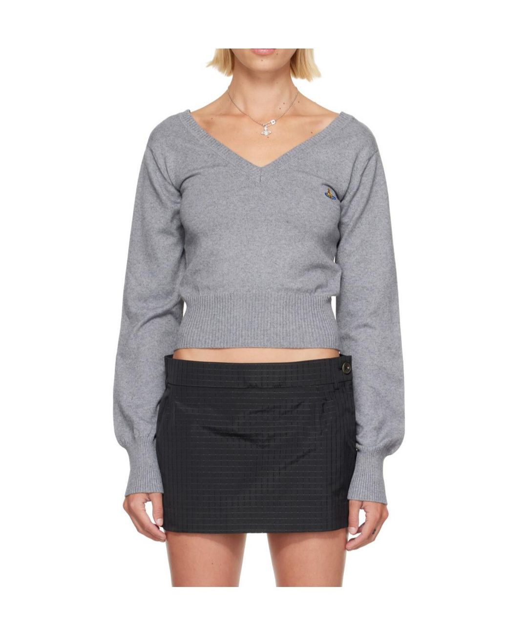 Vivienne Westwood Gray Cropped V-Neck Jumper