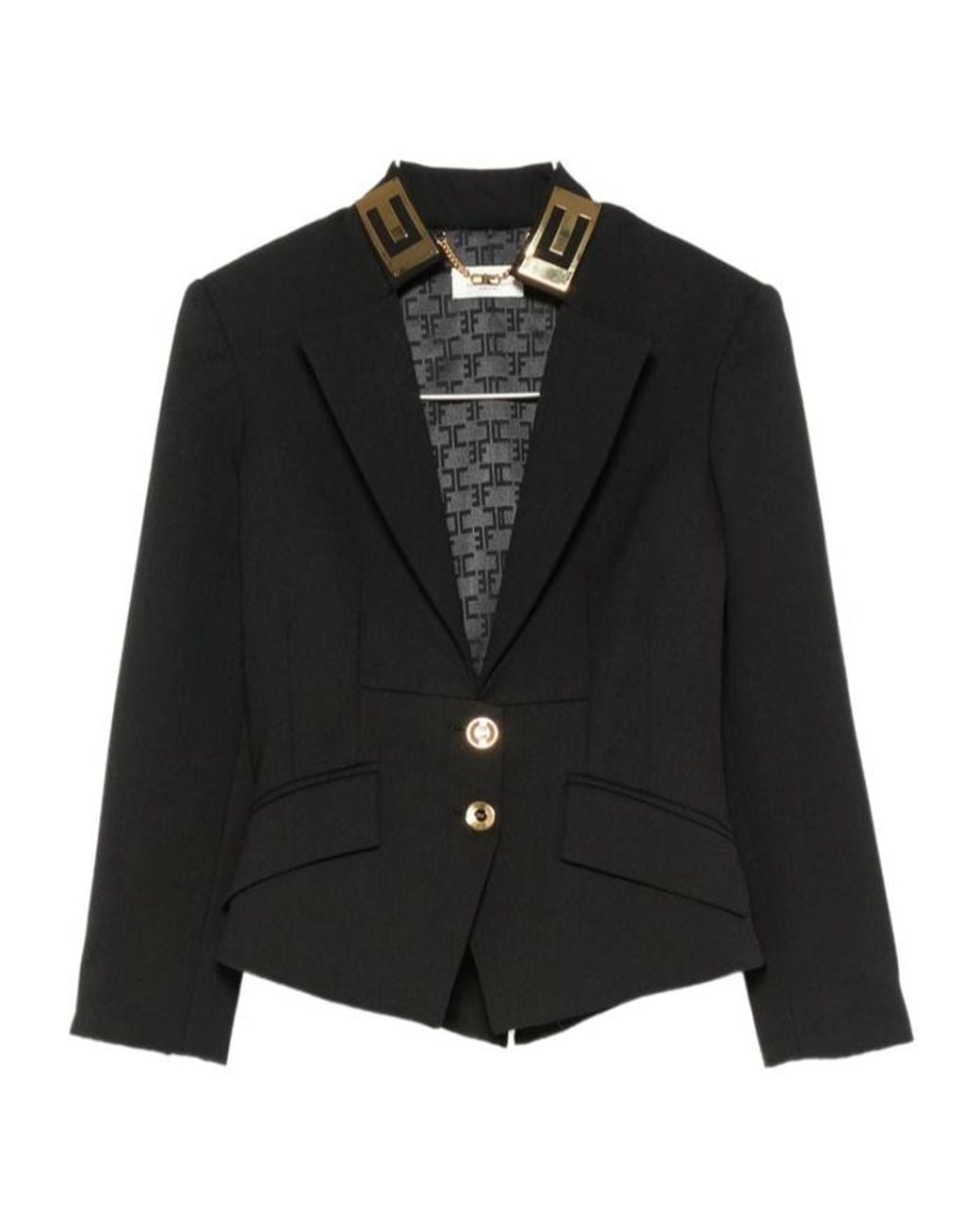 Elisabetta Franchi Black Logo Trim Fitted Blazer