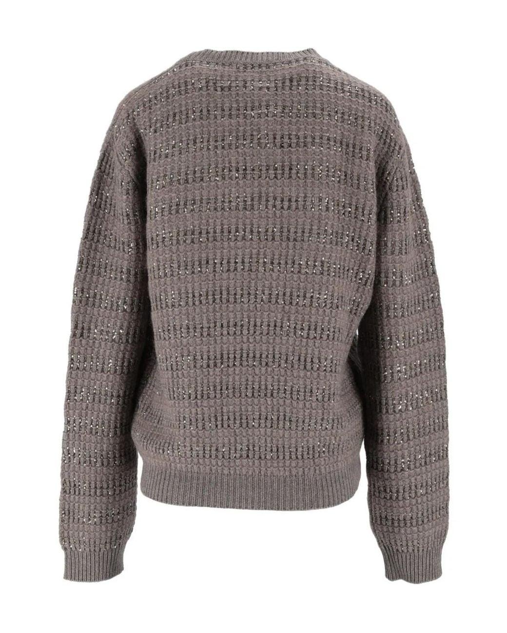 Fabiana Filippi Gray Embellished Crew-Neck Sweater