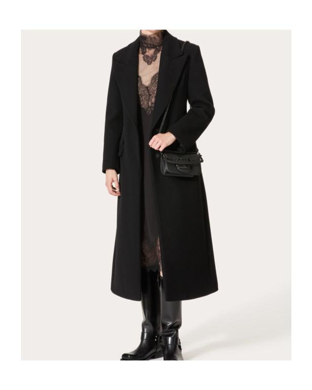 Valentino Black Laced High Neck Long-Sleeved Midi Dress