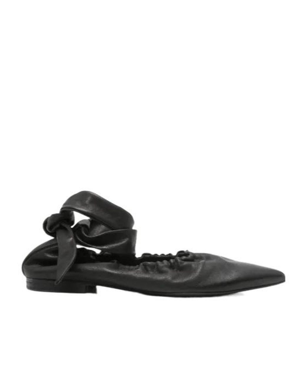 Uma Wang Black Pointed-Toe Ankle-Tie Ballet Flats
