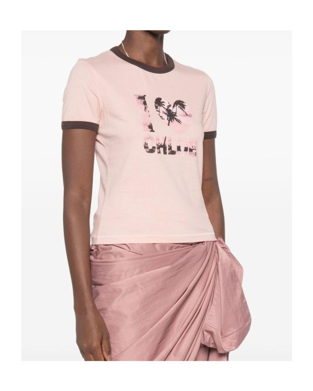 Chloé Pink Chloé Palm Tree Printed Crewneck T-Shirt