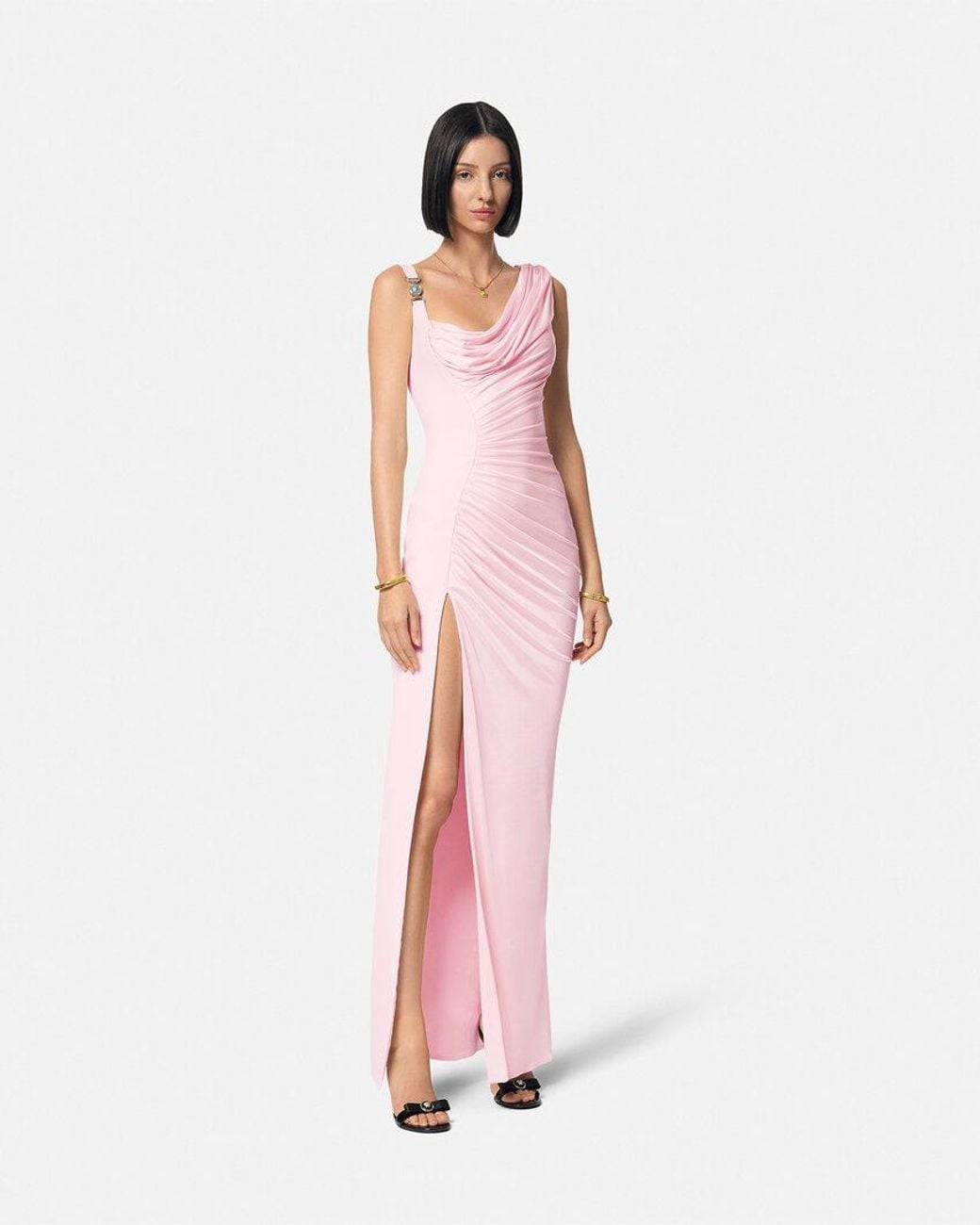 Versace Pink Draped One-Shoulder Dress