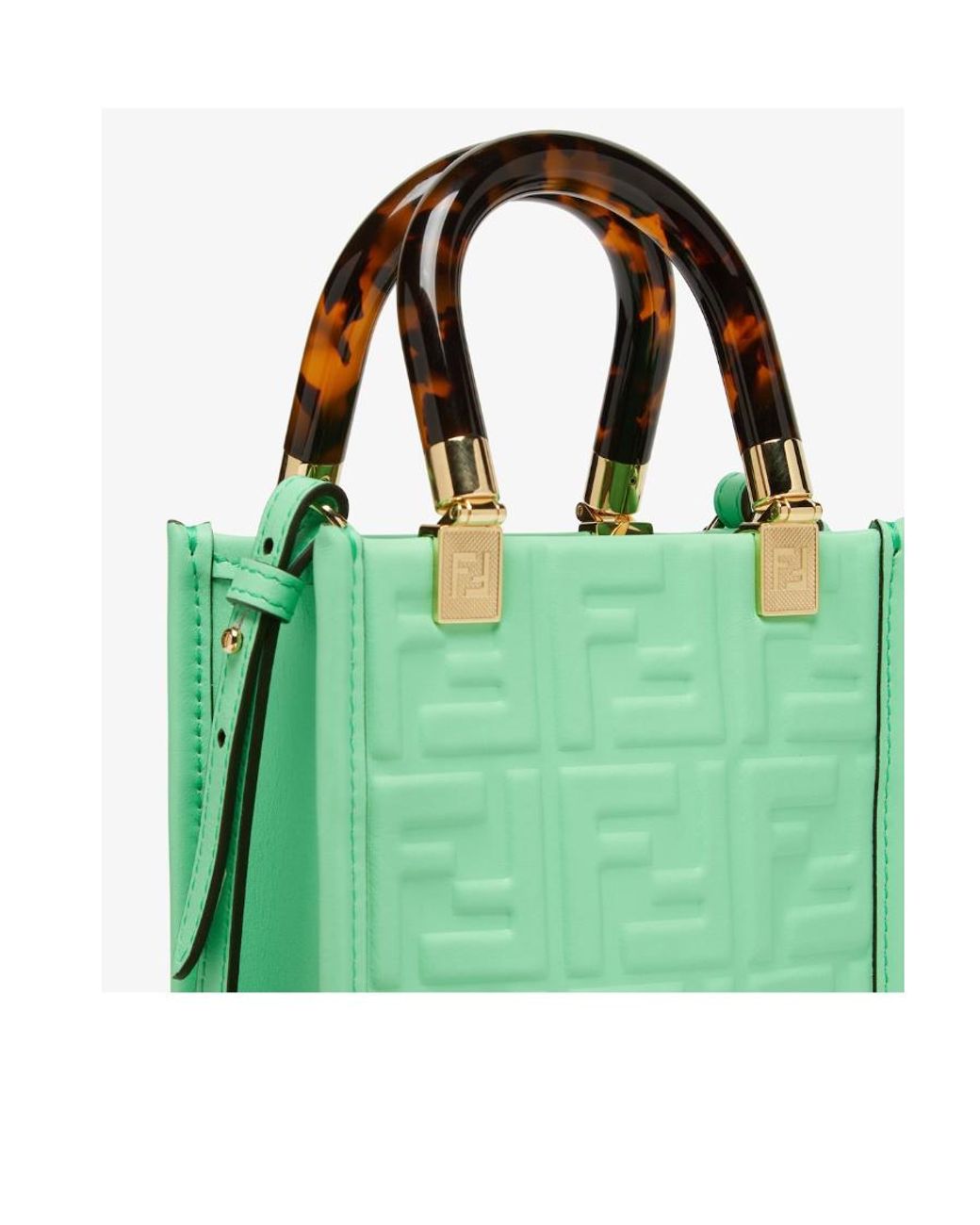 Fendi Green Sunshine Logo Embossed Mini Shoulder Bag