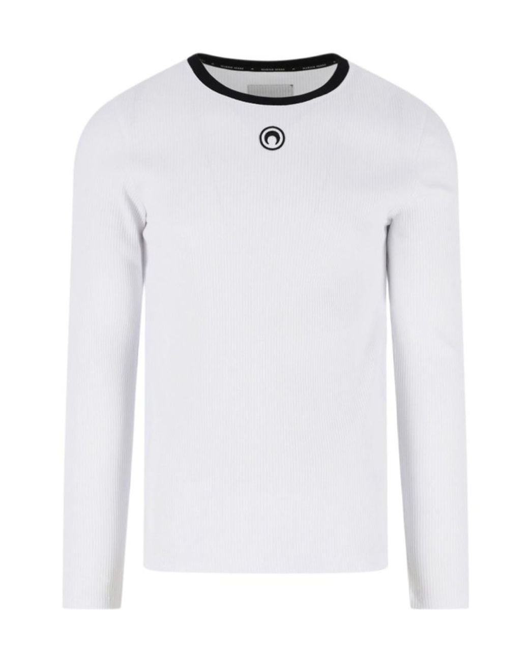 MARINE SERRE White Ribbed Long-Sleeve T-Shirt With Contrast-Color Trim for men