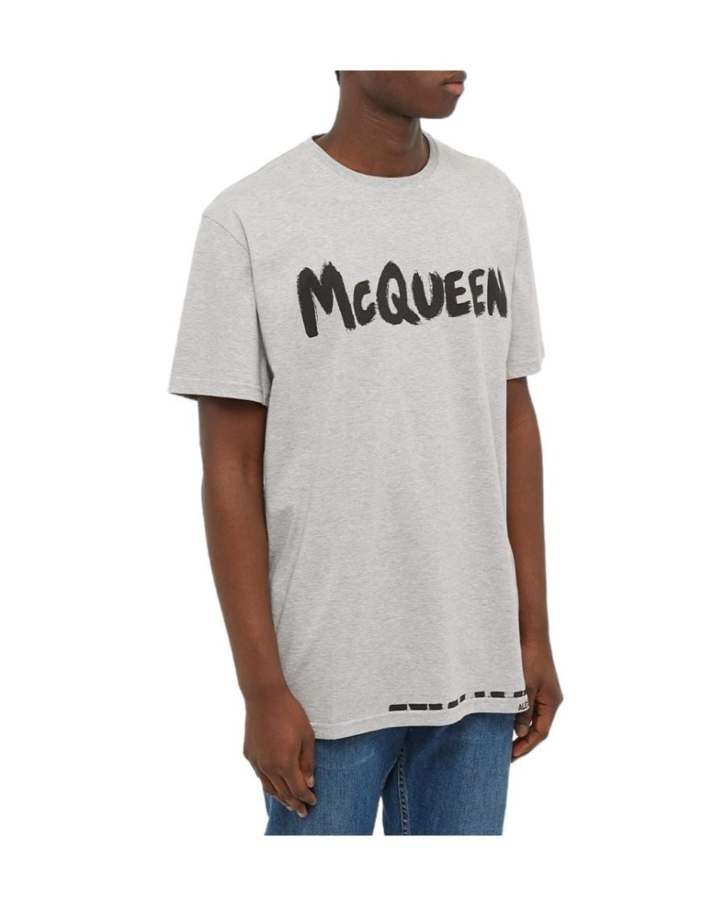 McQueen Gray Logo Printed Crewneck T-Shirt for men