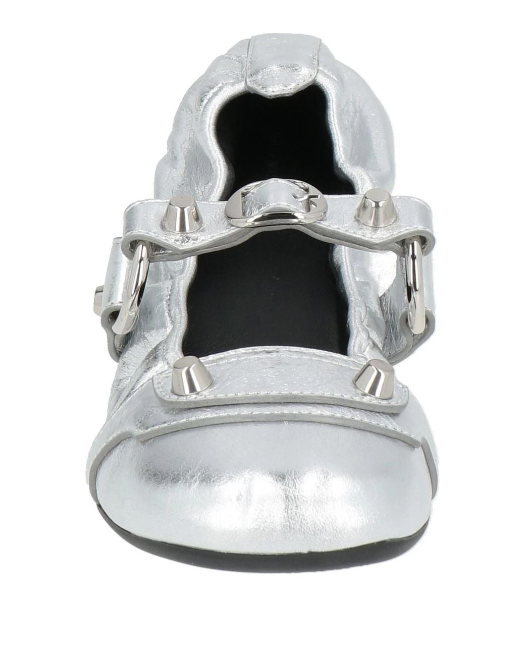 Balenciaga White Metallic Mary Jane Flats