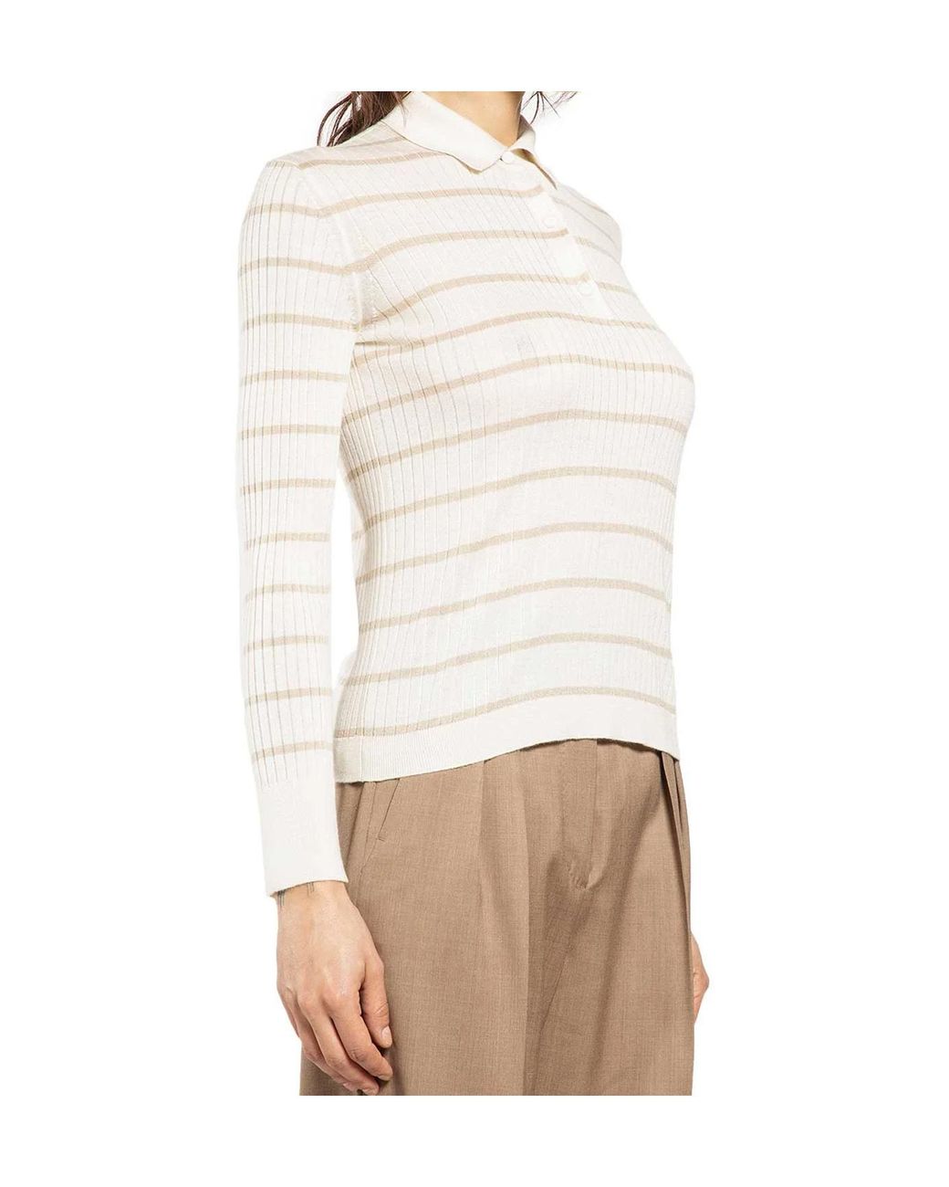 Max Mara White Striped Knitted Polo Shirt