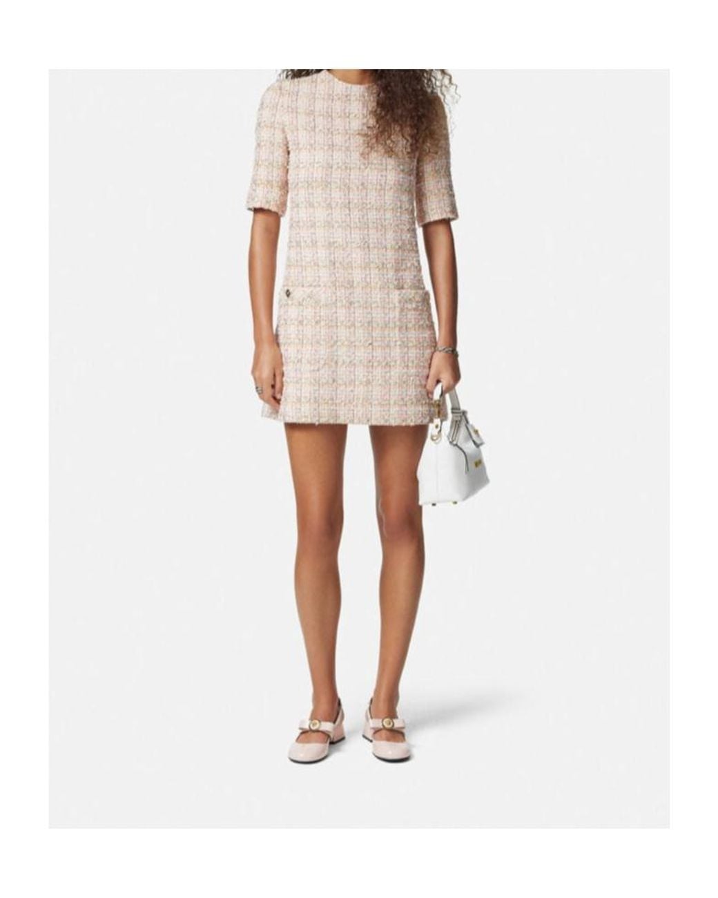 Versace White Short-Sleeved Tweed Mini Dress