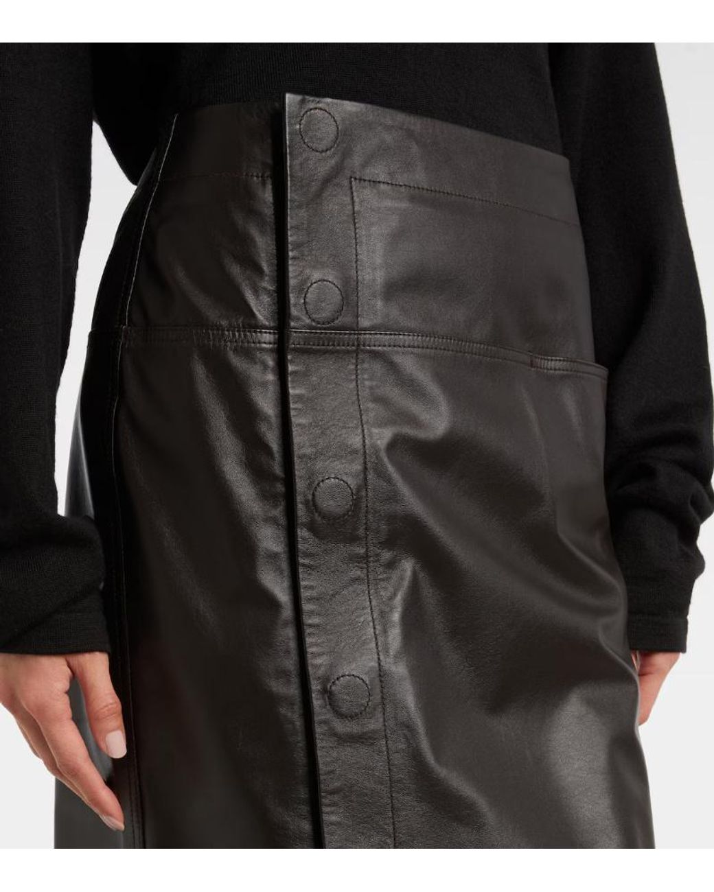 Lemaire Black Leather Midi Skirt