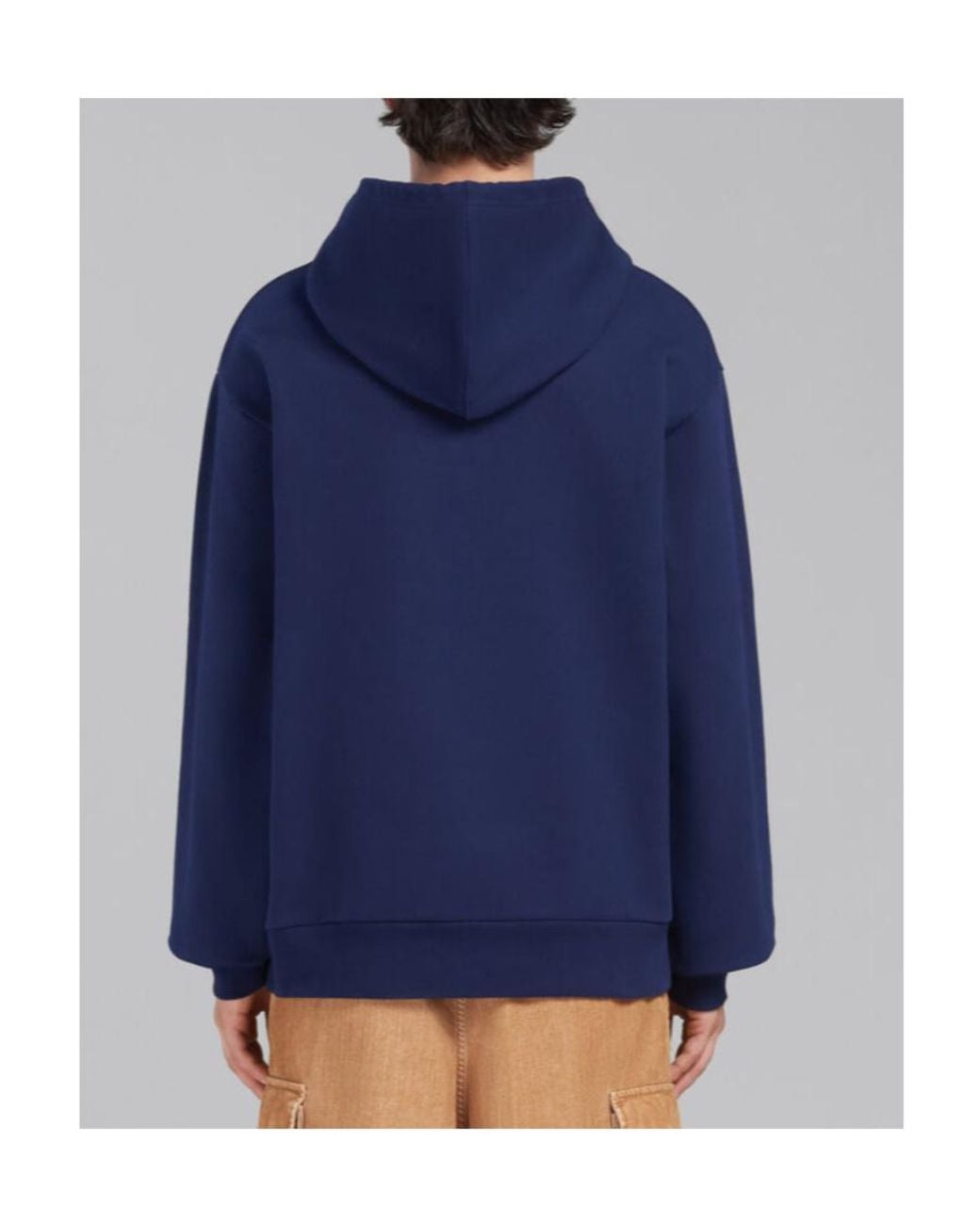 Marni Blue Logo Printed Drawstring Hoodie for men
