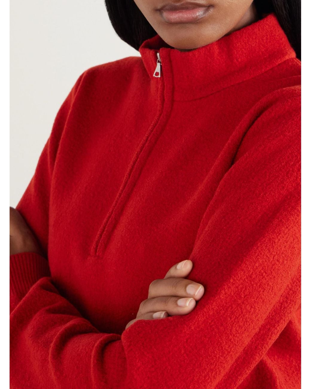 Auralee Red Wool Half-Zip Sweater