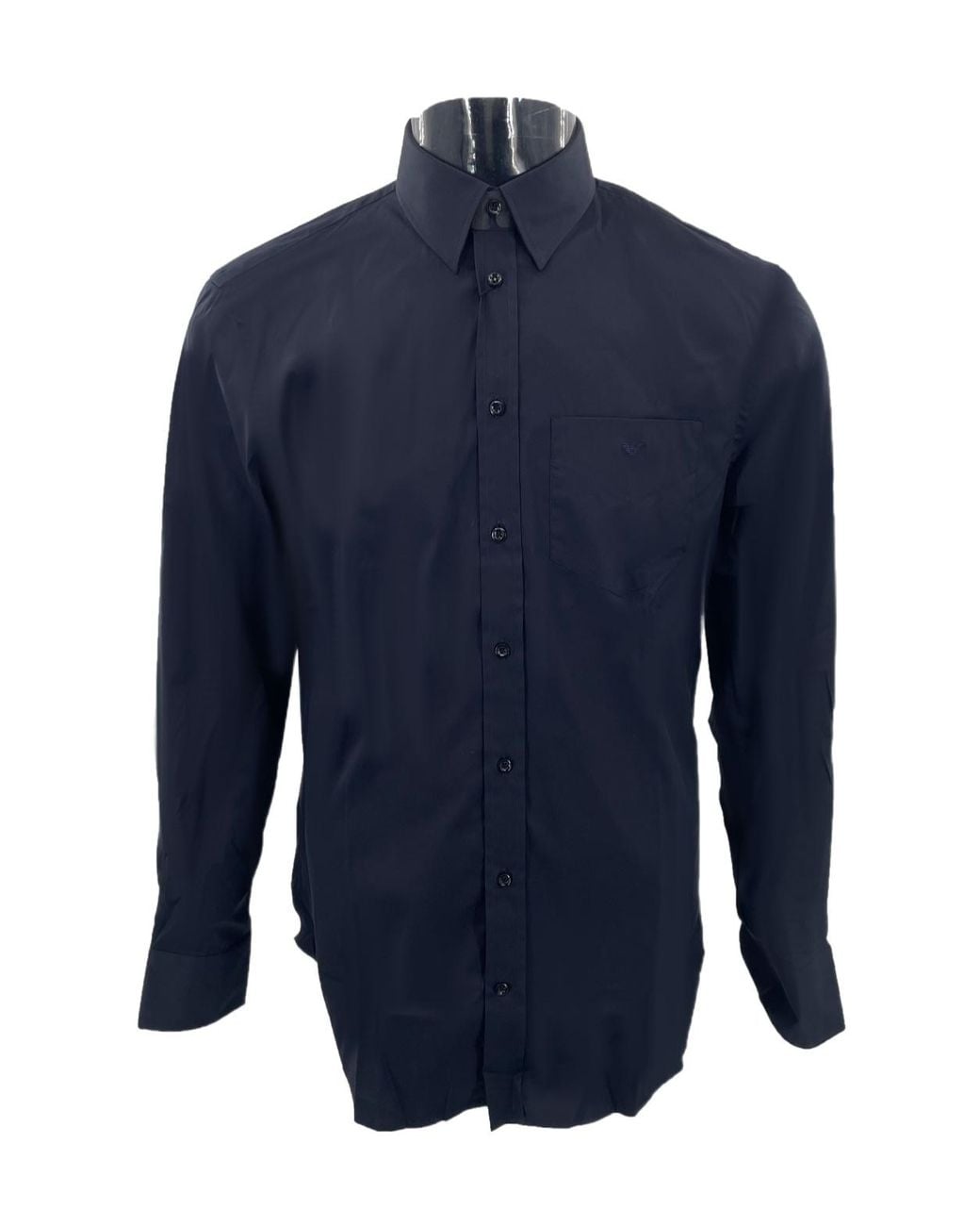 Emporio Armani Blue Lapel Long-Sleeved Shirt for men